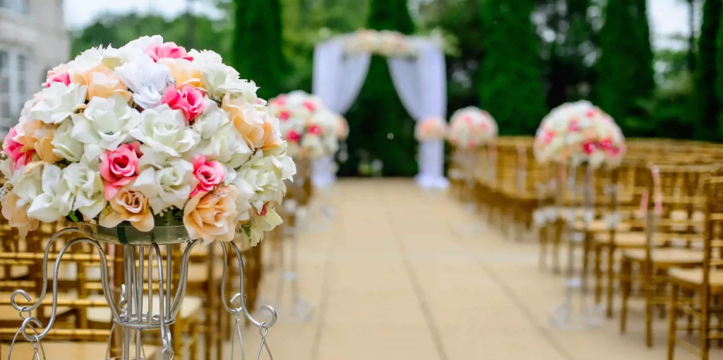 Wedding hall and colorful flowers